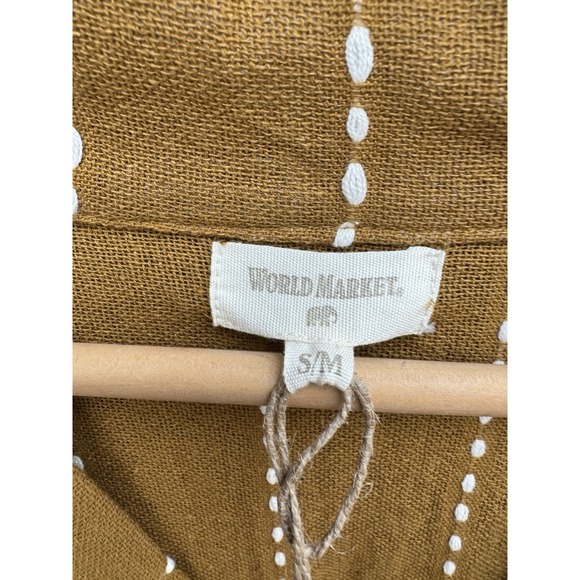 World Market Mira Maxi Dress Size S/M Mustard Tobacco Ivory Stripe Kaftan Pocket - Picture 2 of 10